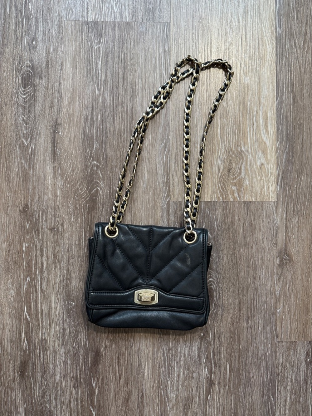 Loft Black Quilted Chain-Strap Shoulder Bag